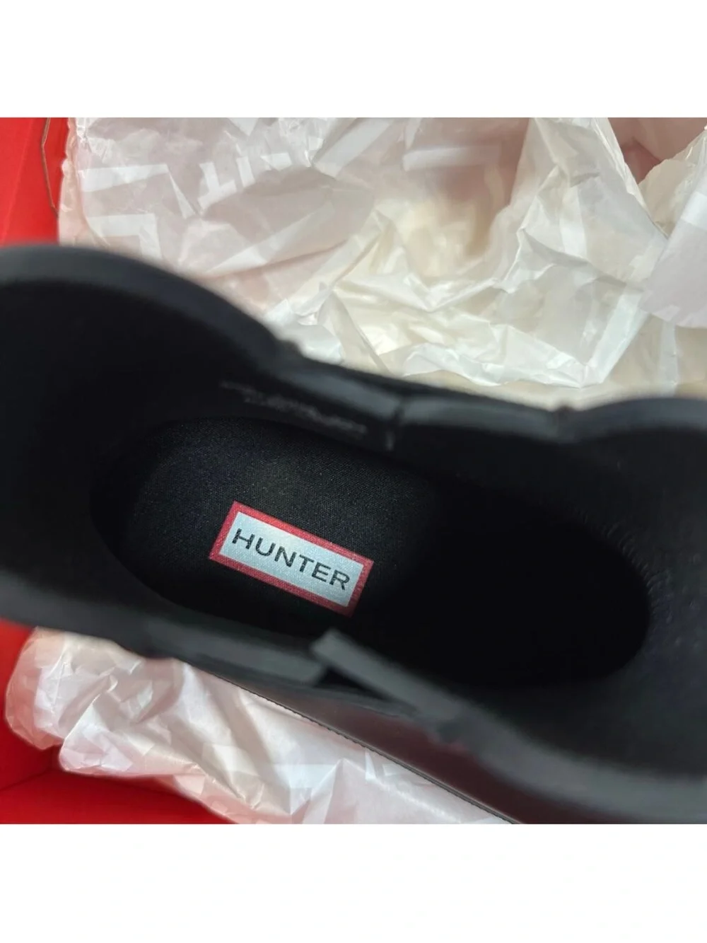 Hunter Black Chelsea Short Rain Boots with Logo Trim New in Box Sz 8